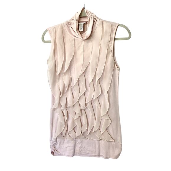 Kenar Blush Light Pink Sleeveless Victorian Ruffle Front Mock Neck Blouse Small - Picture 1 of 9